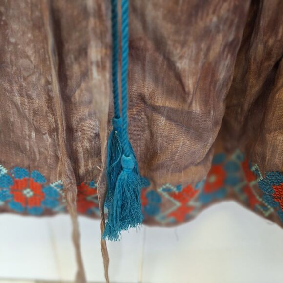 TresKa Boho Mocha Embroidery Top w/Back Tie & Tassels One Size NWT  Cottage Core - Picture 9 of 15